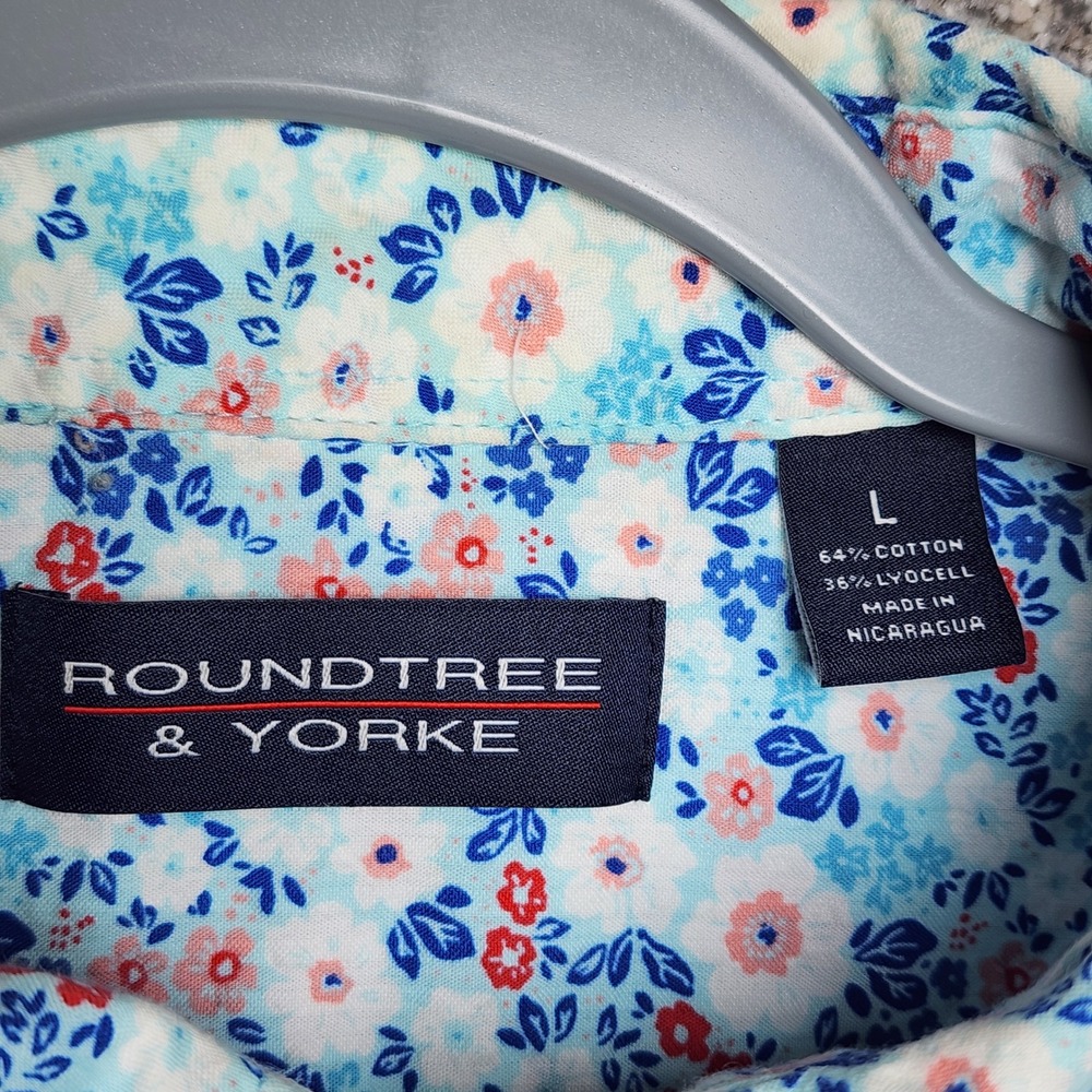 Roundtree & Yorke Shirt Mens Large Floral Short Sleeve Cotton Lyocell Blend Good - Picture 7 of 10